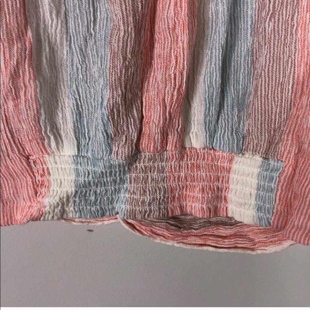 Free People Striped Pastel Button-Front Crop Shirt - Picture 6 of 7